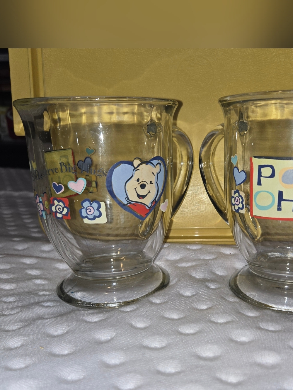 Winnie‎ the Pooh Clear Glass Mugs - Set of 2 (Yellow/Blue Accents)
